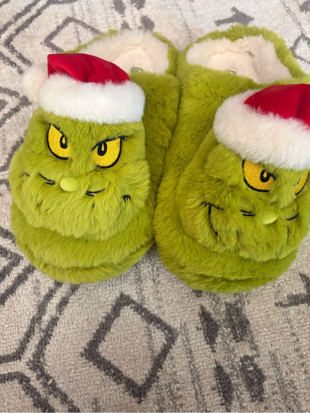 Grinch Plush Holiday Slippers - Bright Green with Red Hat
